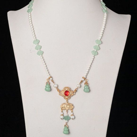 No Brand Jewelry - Jade Beaded Necklace w/ Tassel | Women Handmade Retro Lucky Charm Pendant #1282